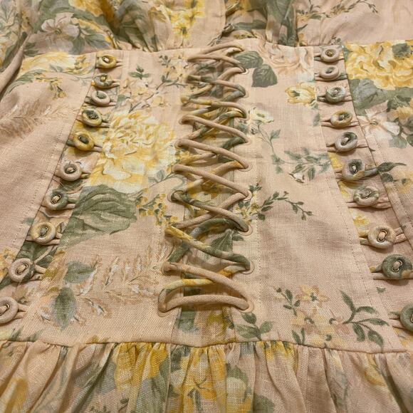 Zimmermann 2 US 6 Amelie Corset Dress | Floral Romantic Feminine Linen Mini $795 - Picture 13 of 14